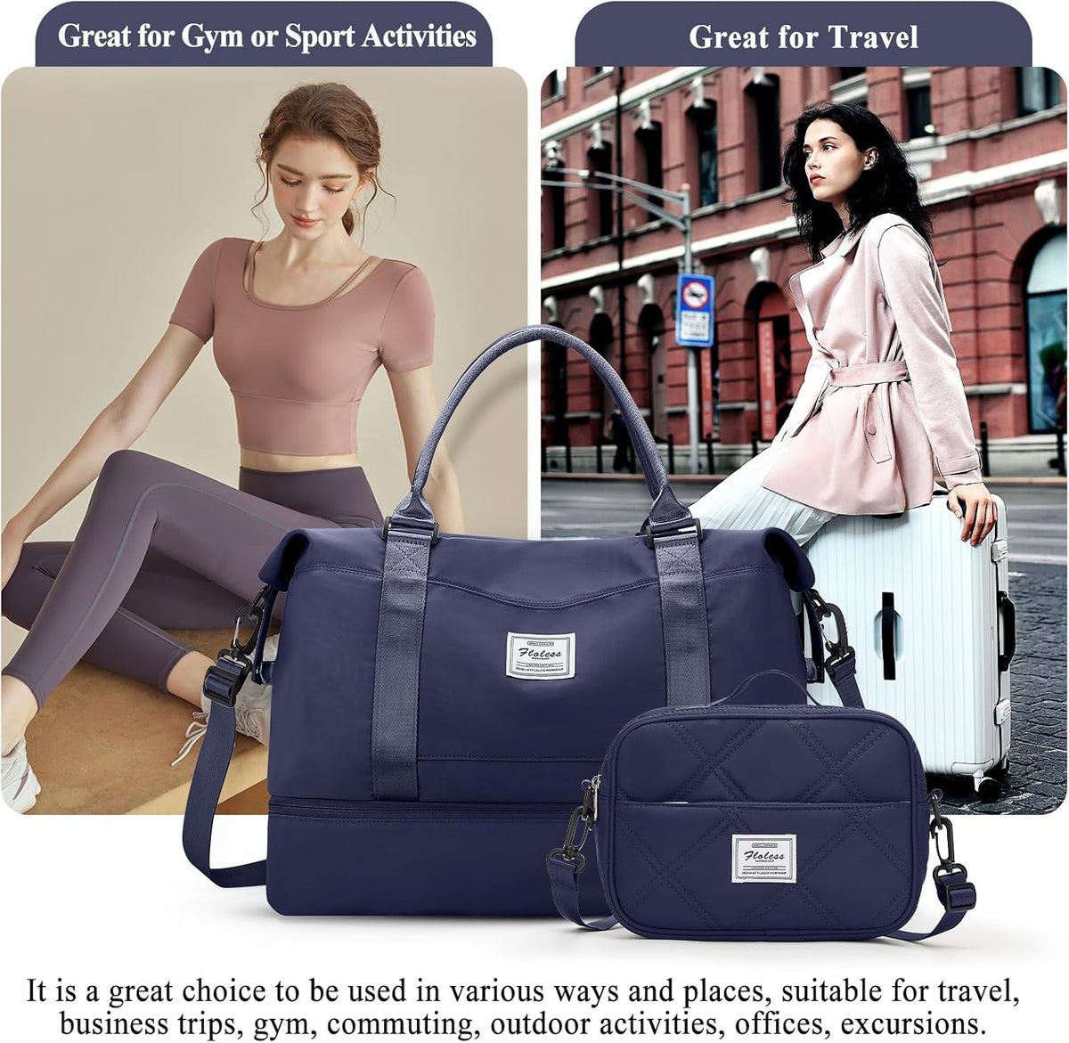 Weekender Bags for Women, Personal Item Travel Bag with Shoes Compartment | Overnight Travel Duffel Bag with Toiletry Bag, Airplane Friendly Carry-On Bag - Colors A