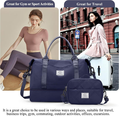 Weekender Bags for Women, Personal Item Travel Bag with Shoes Compartment | Overnight Travel Duffel Bag with Toiletry Bag, Airplane Friendly Carry-On Bag - Colors A