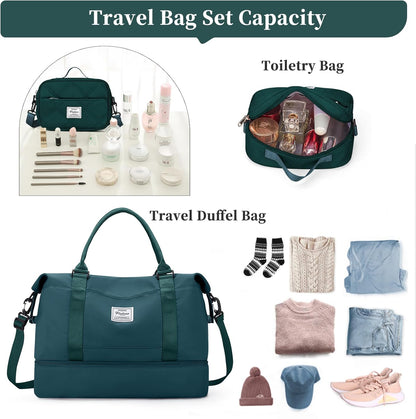 Weekender Bags for Women, Personal Item Travel Bag with Shoes Compartment | Overnight Travel Duffel Bag with Toiletry Bag, Airplane Friendly Carry-On Bag - Colors A