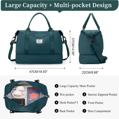 Weekender Bags for Women, Personal Item Travel Bag with Shoes Compartment | Overnight Travel Duffel Bag with Toiletry Bag, Airplane Friendly Carry-On Bag - Colors A