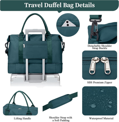Weekender Bags for Women, Personal Item Travel Bag with Shoes Compartment | Overnight Travel Duffel Bag with Toiletry Bag, Airplane Friendly Carry-On Bag - Colors A