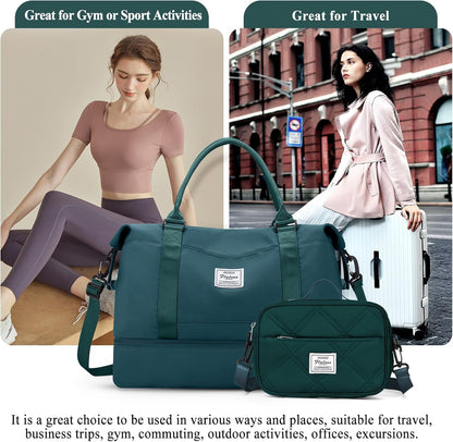 Weekender Bags for Women, Personal Item Travel Bag with Shoes Compartment | Overnight Travel Duffel Bag with Toiletry Bag, Airplane Friendly Carry-On Bag - Colors A