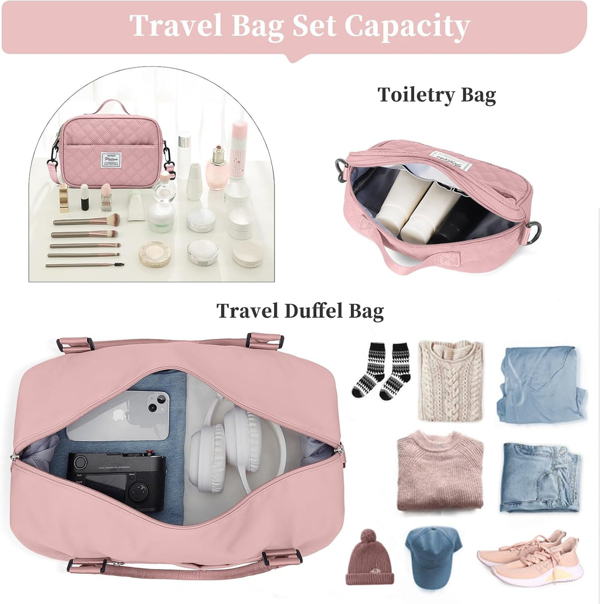 Weekender Bags for Women, Personal Item Travel Bag with Shoes Compartment | Overnight Travel Duffel Bag with Toiletry Bag, Airplane Friendly Carry-On Bag - Colors A