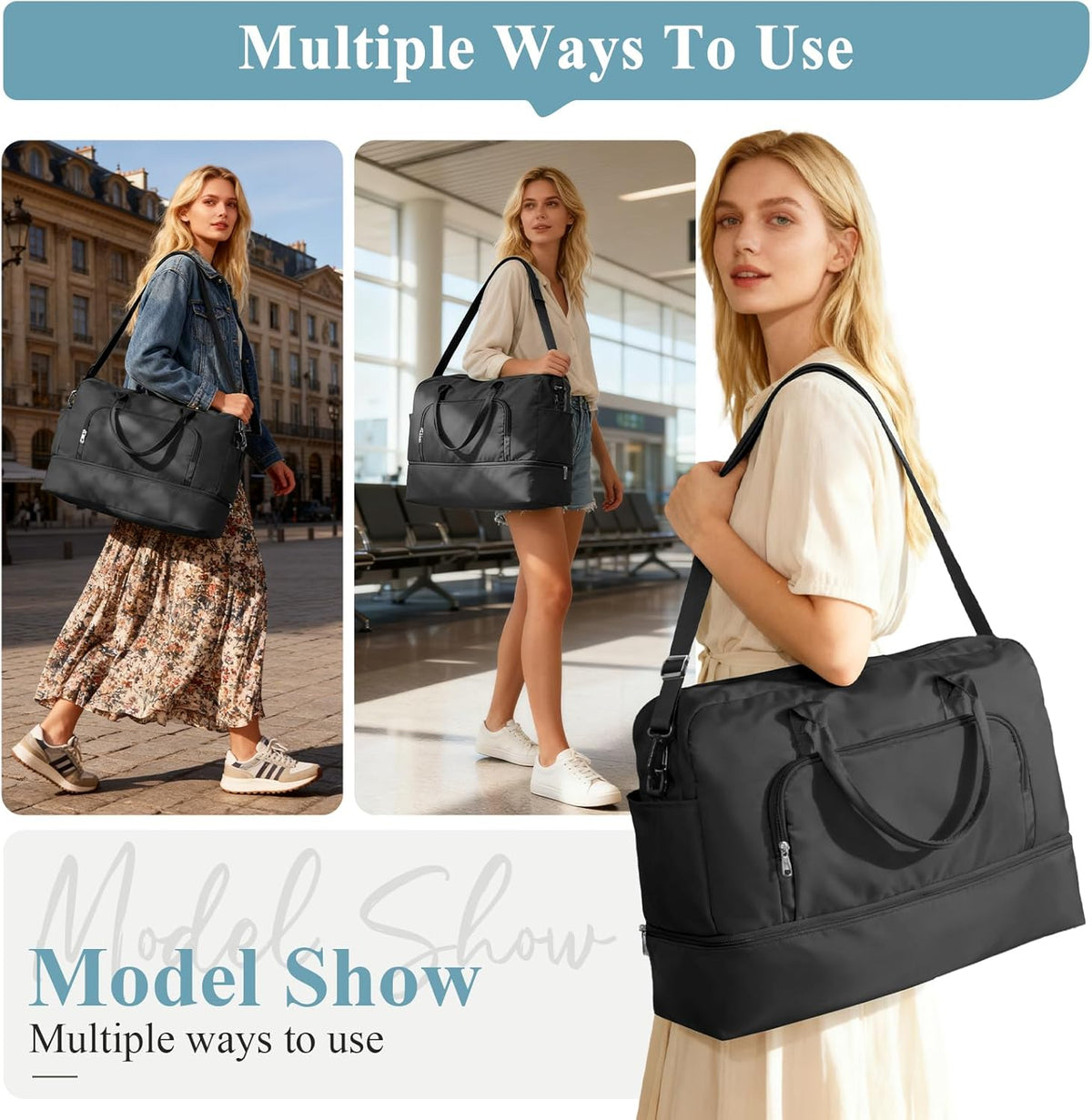 Weekender Bags for Women, Personal Item Travel Bag with Shoes Compartment | Overnight Travel Duffel Bag with Toiletry Bag, Airplane Friendly Carry-On Bag - Colors A