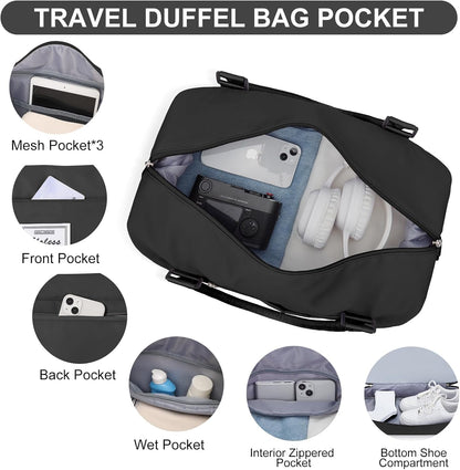 Weekender Bags for Women, Personal Item Travel Bag with Shoes Compartment | Overnight Travel Duffel Bag with Toiletry Bag, Airplane Friendly Carry-On Bag - Colors A