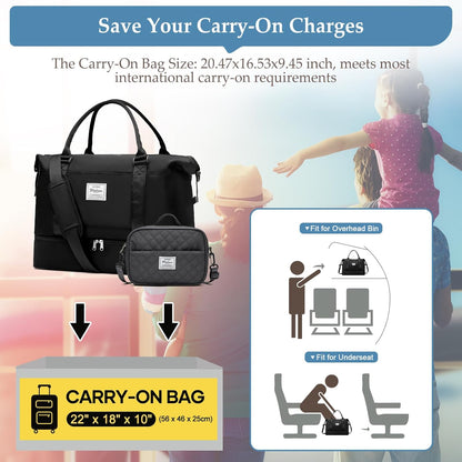 Weekender Bags for Women, Personal Item Travel Bag with Shoes Compartment | Overnight Travel Duffel Bag with Toiletry Bag, Airplane Friendly Carry-On Bag - Colors A