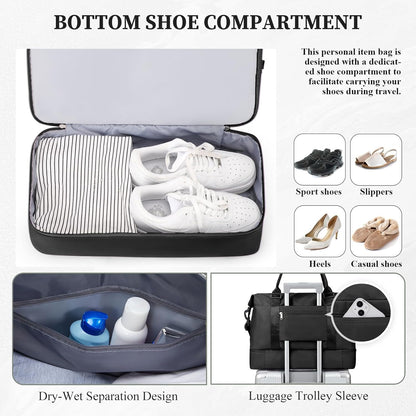 Weekender Bags for Women, Personal Item Travel Bag with Shoes Compartment | Overnight Travel Duffel Bag with Toiletry Bag, Airplane Friendly Carry-On Bag - Colors A