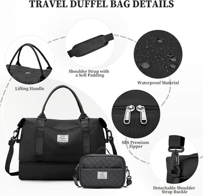 Weekender Bags for Women, Personal Item Travel Bag with Shoes Compartment | Overnight Travel Duffel Bag with Toiletry Bag, Airplane Friendly Carry-On Bag - Colors A