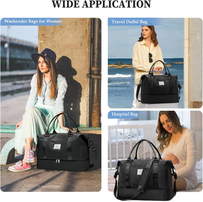 Weekender Bags for Women, Personal Item Travel Bag with Shoes Compartment | Overnight Travel Duffel Bag with Toiletry Bag, Airplane Friendly Carry-On Bag - Colors A
