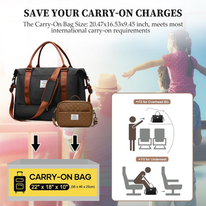 Weekender Bags for Women, Personal Item Travel Bag with Shoes Compartment | Overnight Travel Duffel Bag with Toiletry Bag, Airplane Friendly Carry-On Bag - Colors A