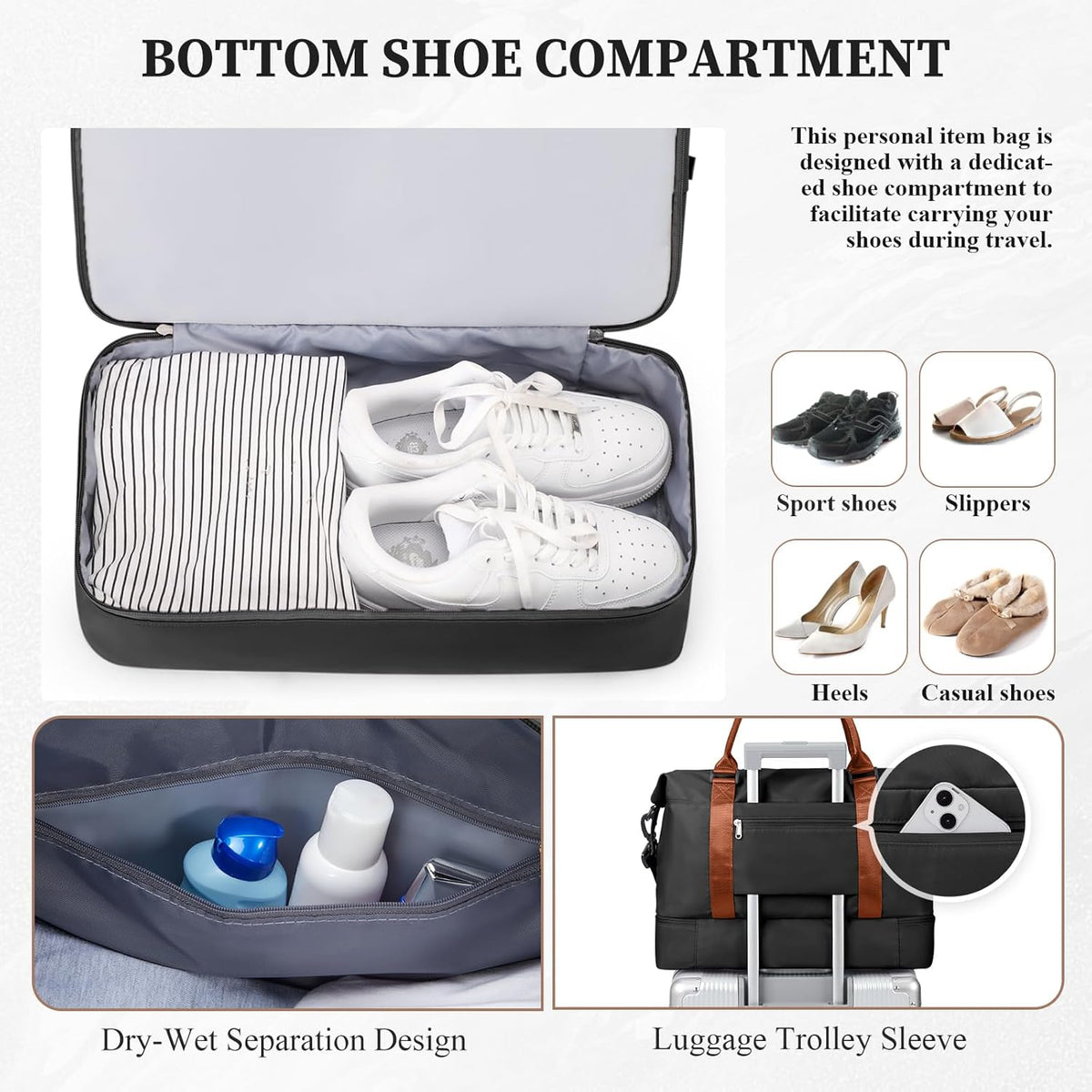Weekender Bags for Women, Personal Item Travel Bag with Shoes Compartment | Overnight Travel Duffel Bag with Toiletry Bag, Airplane Friendly Carry-On Bag - Colors A