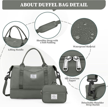 Weekender Bags for Women, Personal Item Travel Bag with Shoes Compartment | Overnight Travel Duffel Bag with Toiletry Bag, Airplane Friendly Carry-On Bag - Colors A