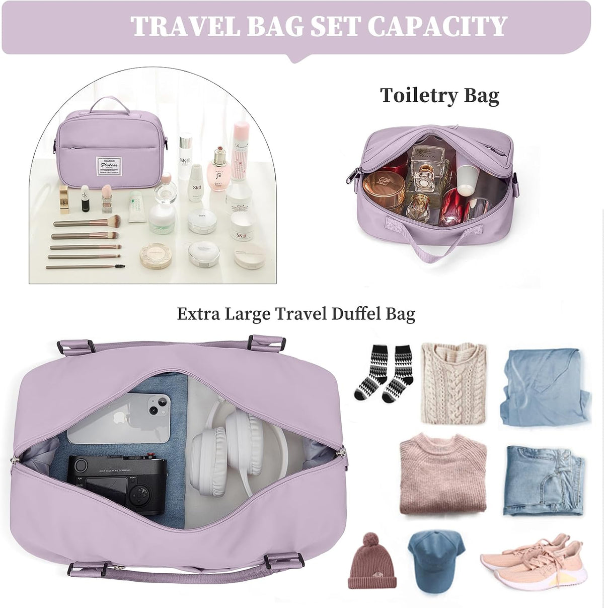 Weekender Bags for Women, Personal Item Travel Bag with Shoes Compartment | Overnight Travel Duffel Bag with Toiletry Bag, Airplane Friendly Carry-On Bag - Colors A