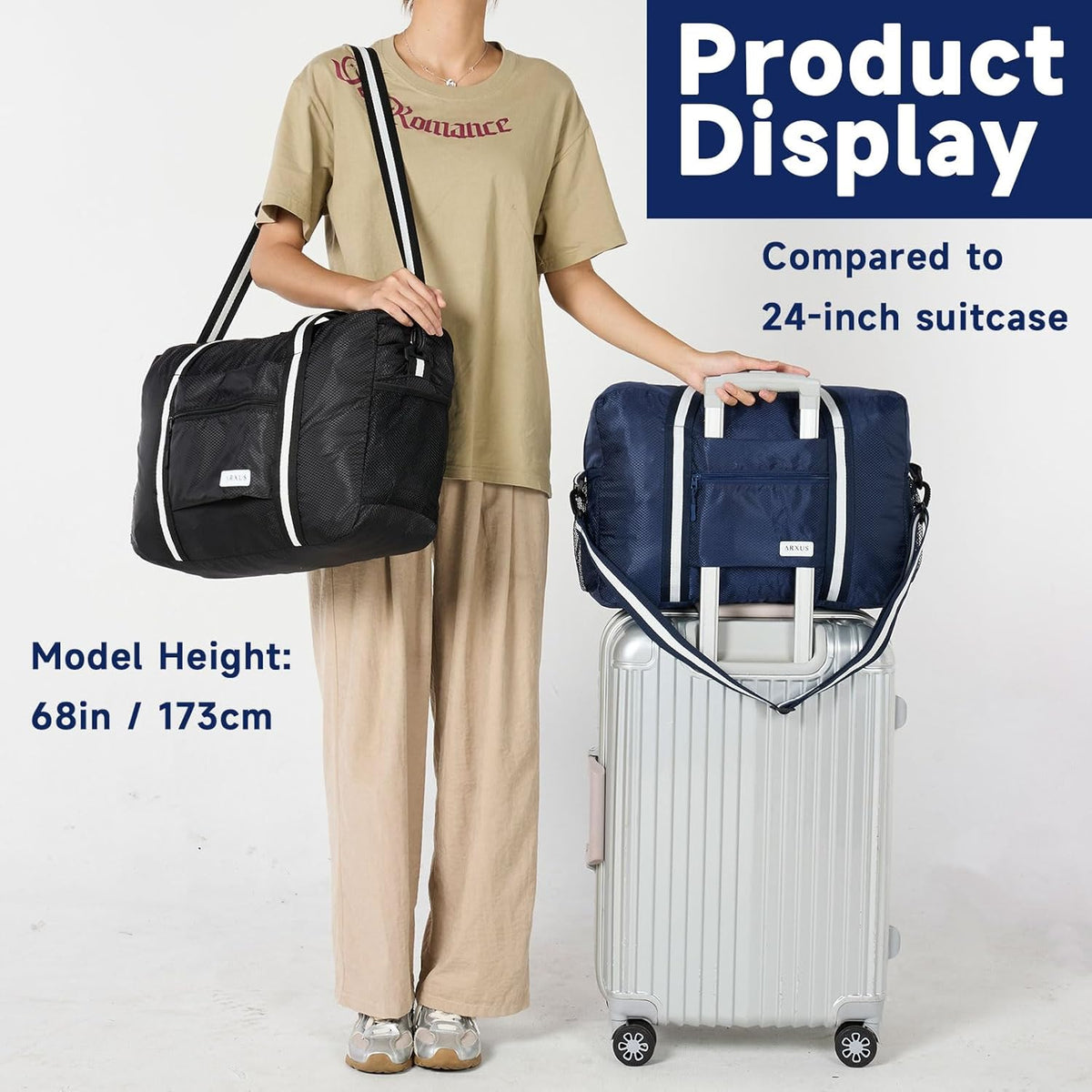 Foldable Tote Bag for Travel Expandable Lightweight Carry On Luggage 22L Packable Duffle Bag for Traveling