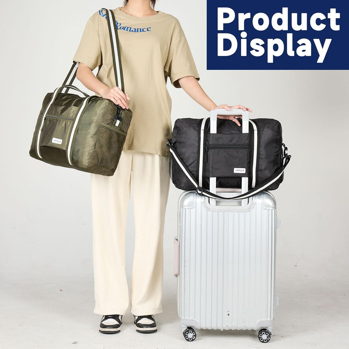 Foldable Tote Bag for Travel Expandable Lightweight Carry On Luggage 22L Packable Duffle Bag for Traveling