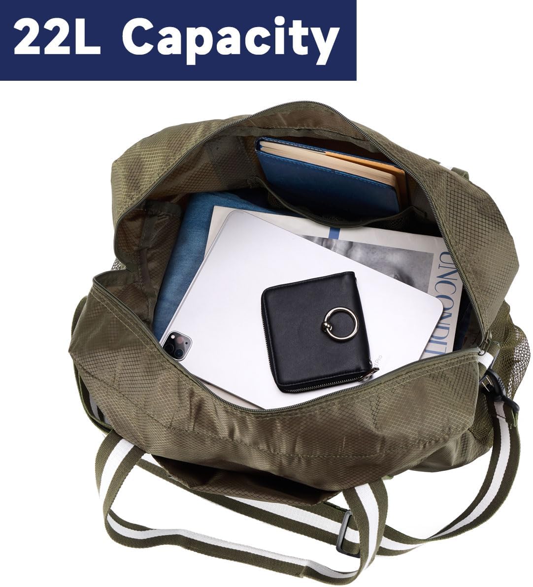 Foldable Tote Bag for Travel Expandable Lightweight Carry On Luggage 22L Packable Duffle Bag for Traveling