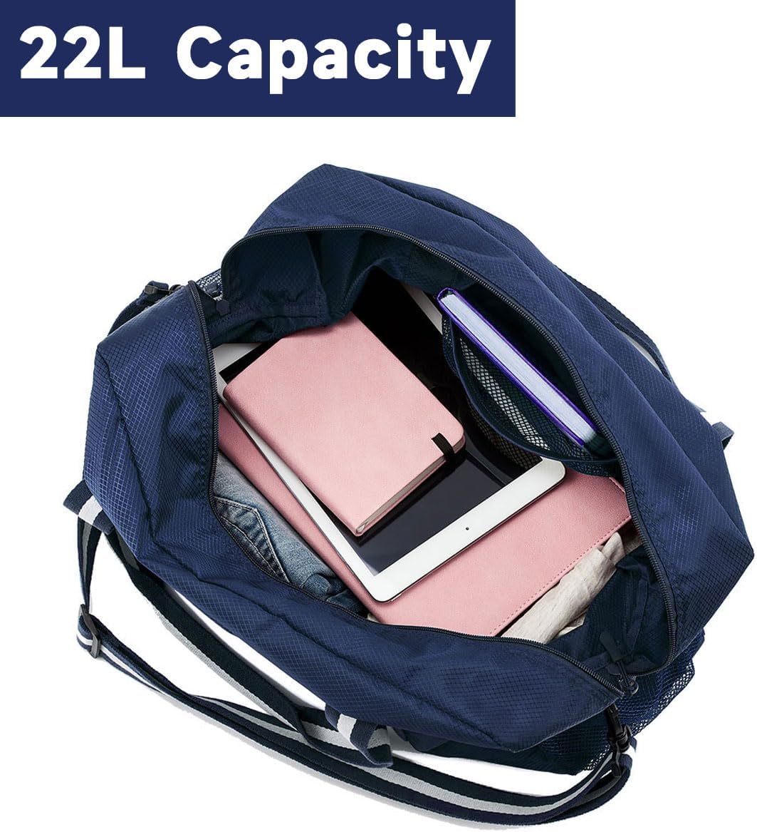 Foldable Tote Bag for Travel Expandable Lightweight Carry On Luggage 22L Packable Duffle Bag for Traveling