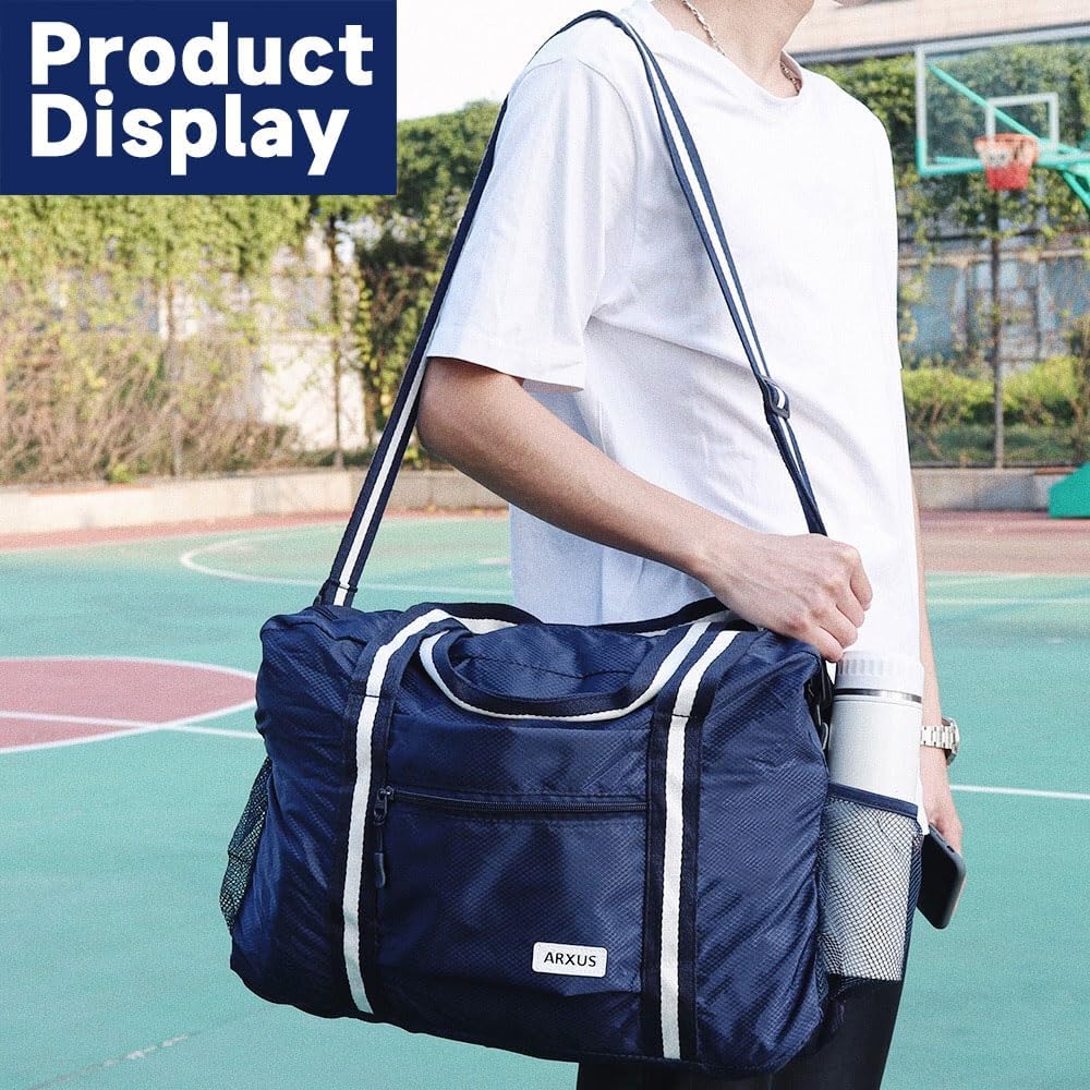 Foldable Tote Bag for Travel Expandable Lightweight Carry On Luggage 22L Packable Duffle Bag for Traveling