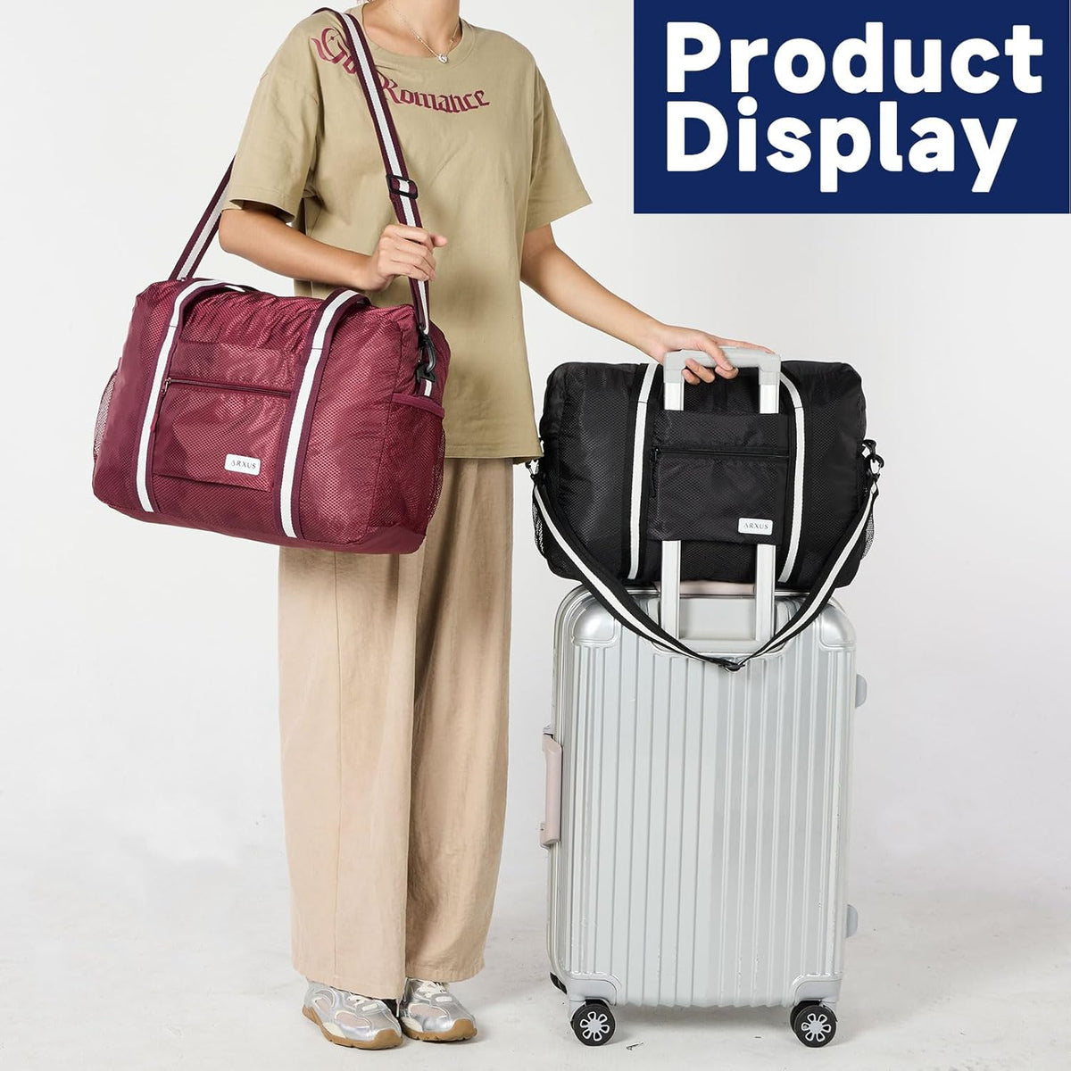 Foldable Tote Bag for Travel Expandable Lightweight Carry On Luggage 22L Packable Duffle Bag for Traveling