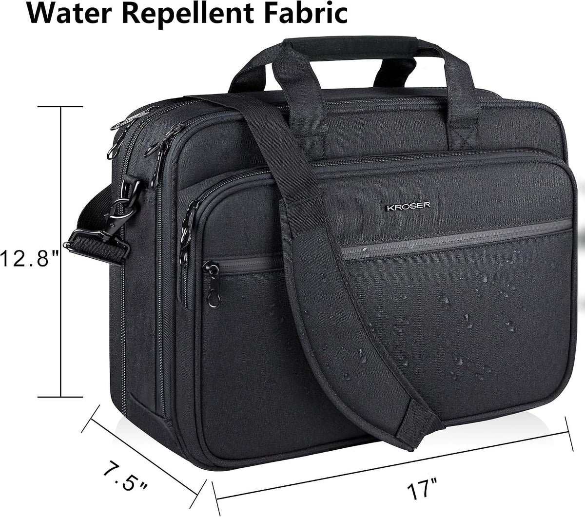 Laptop Bag Premium Laptop Briefcase Fits Up to 17.3 Inch Laptop Expandable Water-Repellent Shoulder Messenger Bag Computer Bag for Travel/Business/Men/Women-Black