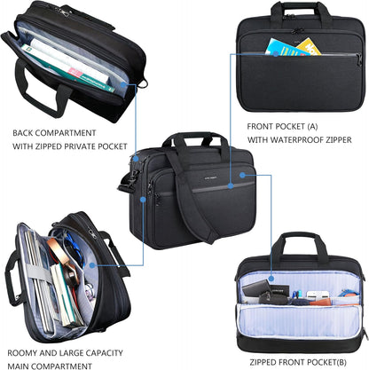 Laptop Bag Premium Laptop Briefcase Fits Up to 17.3 Inch Laptop Expandable Water-Repellent Shoulder Messenger Bag Computer Bag for Travel/Business/Men/Women-Black