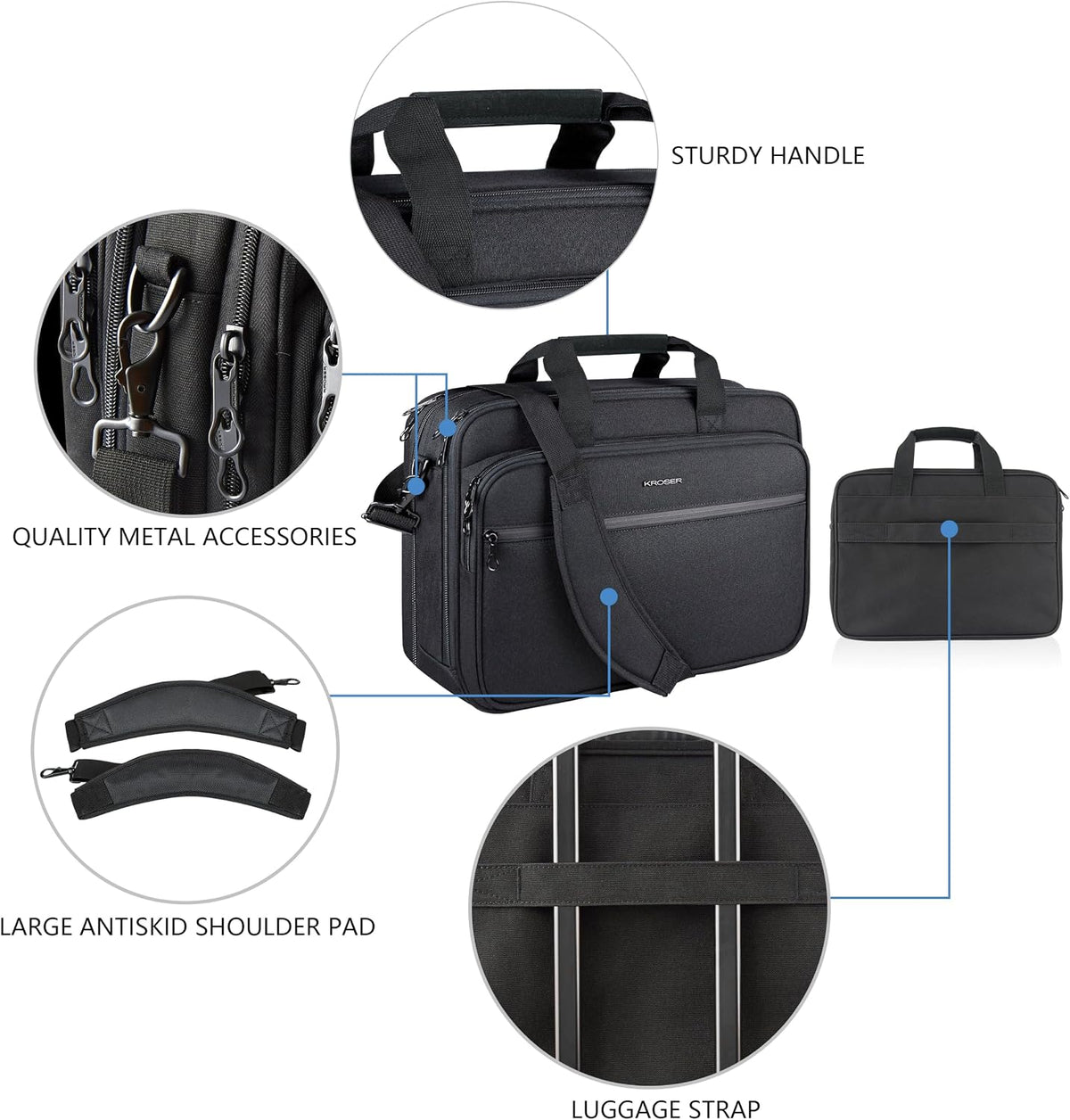 Laptop Bag Premium Laptop Briefcase Fits Up to 17.3 Inch Laptop Expandable Water-Repellent Shoulder Messenger Bag Computer Bag for Travel/Business/Men/Women-Black