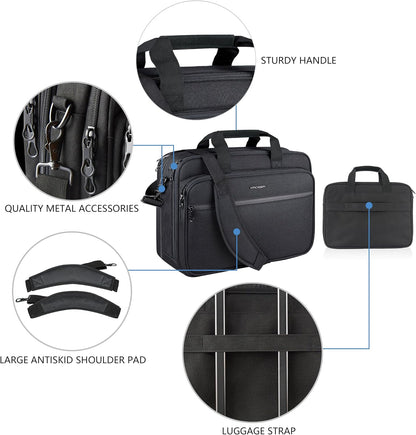 Laptop Bag Premium Laptop Briefcase Fits Up to 17.3 Inch Laptop Expandable Water-Repellent Shoulder Messenger Bag Computer Bag for Travel/Business/Men/Women-Black