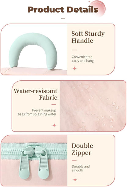 Travel Makeup Bag Large Toiletry Bag Cosmetic Bags for Women Girls Makeup Organizer Bag Pouch with Compartments for Traveling, Pink