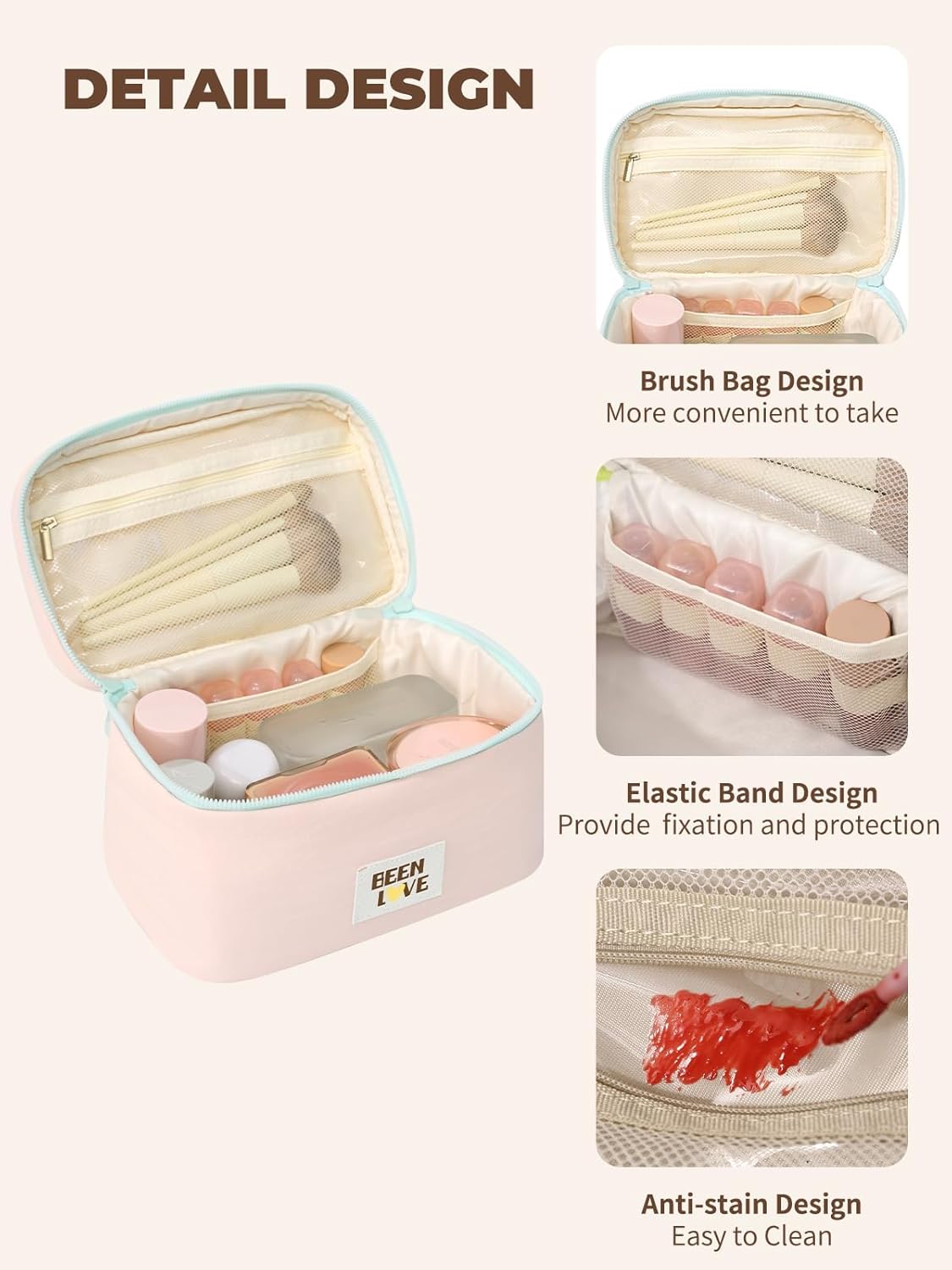 Travel Makeup Bag Large Toiletry Bag Cosmetic Bags for Women Girls Makeup Organizer Bag Pouch with Compartments for Traveling, Pink