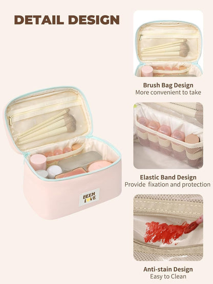 Travel Makeup Bag Large Toiletry Bag Cosmetic Bags for Women Girls Makeup Organizer Bag Pouch with Compartments for Traveling, Pink