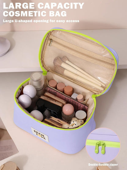 Travel Makeup Bag Large Toiletry Bag Cosmetic Bags for Women Girls Makeup Organizer Bag Pouch with Compartments for Traveling, Pink