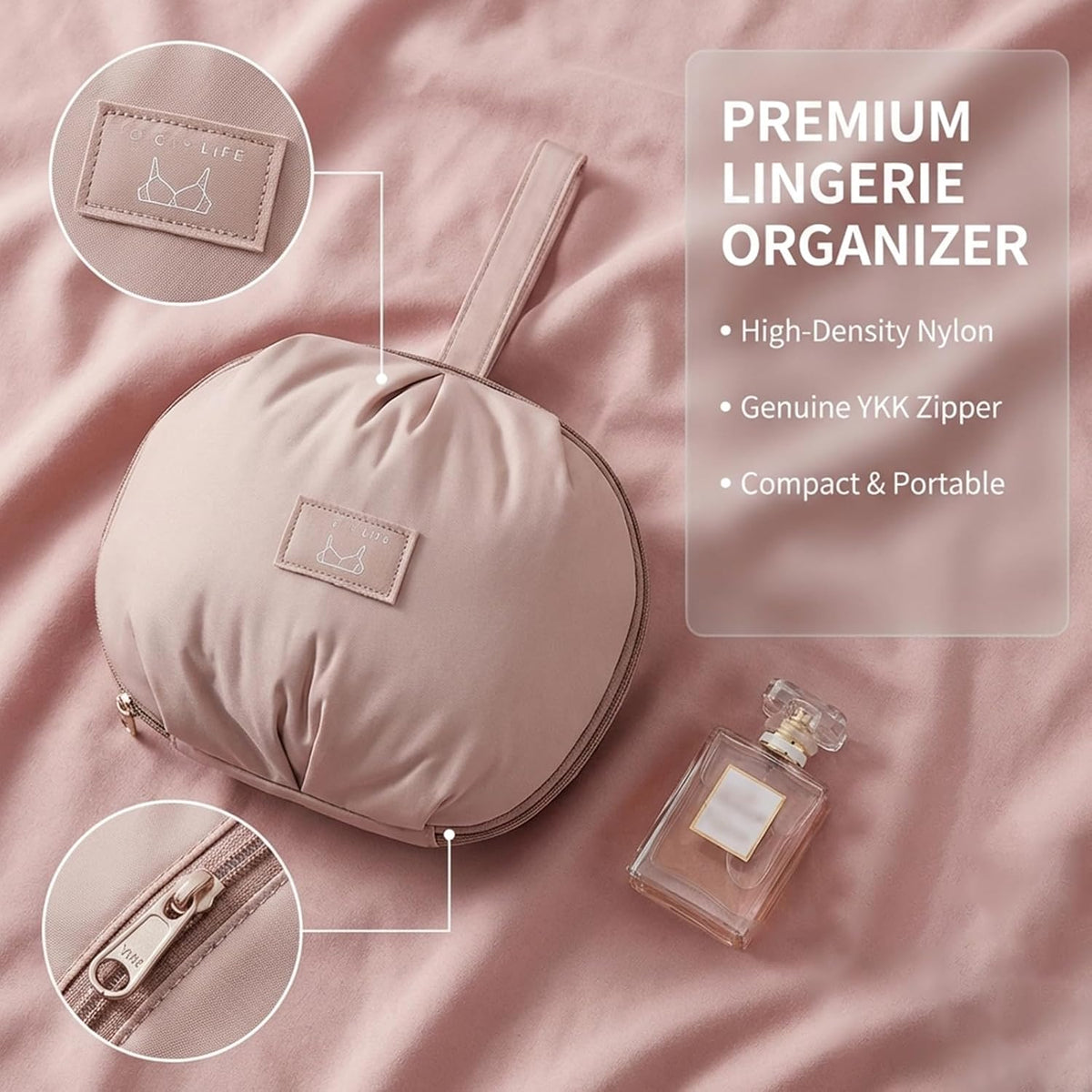 Travel Underwear Organizer Bag for Women, Portable Packing Cube with Multi-Compartments for Bras, Panties, Socks & Accessories, Lightweight Luggage Organizer for Suitcase & Carry-On white