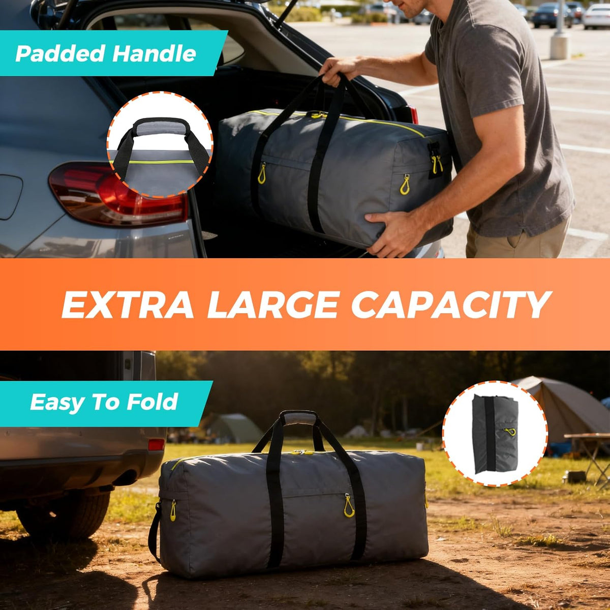Uarition 100L Extra Large Duffle Bag for Travel, 3 In 1 Travel Bags for Men and Women, Foldable Duffle Backpack for Traveling, Grey