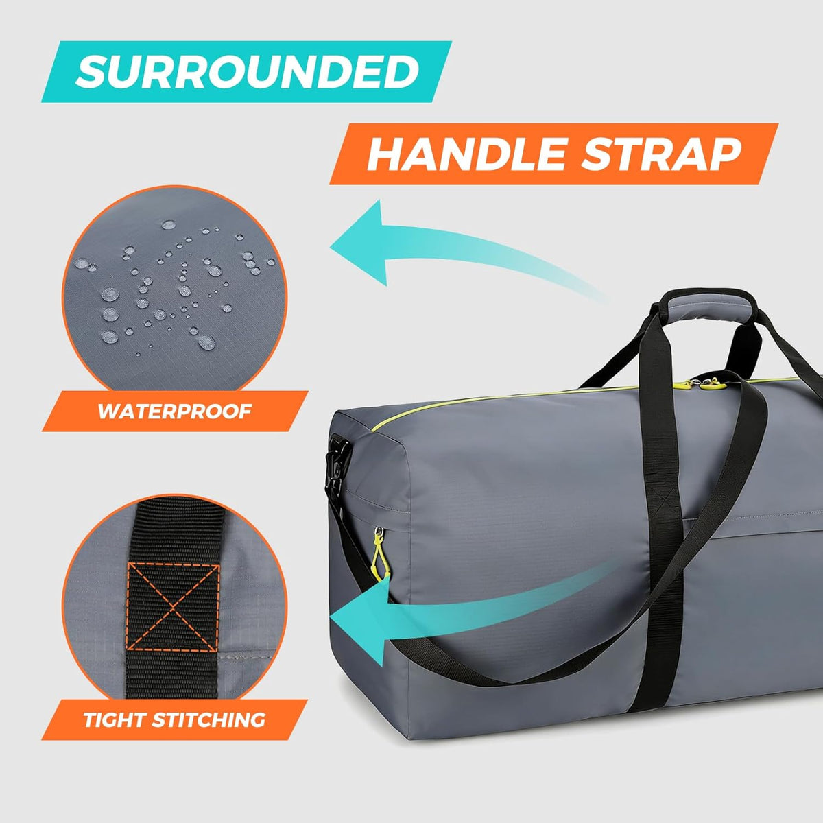 Uarition 100L Extra Large Duffle Bag for Travel, 3 In 1 Travel Bags for Men and Women, Foldable Duffle Backpack for Traveling, Grey