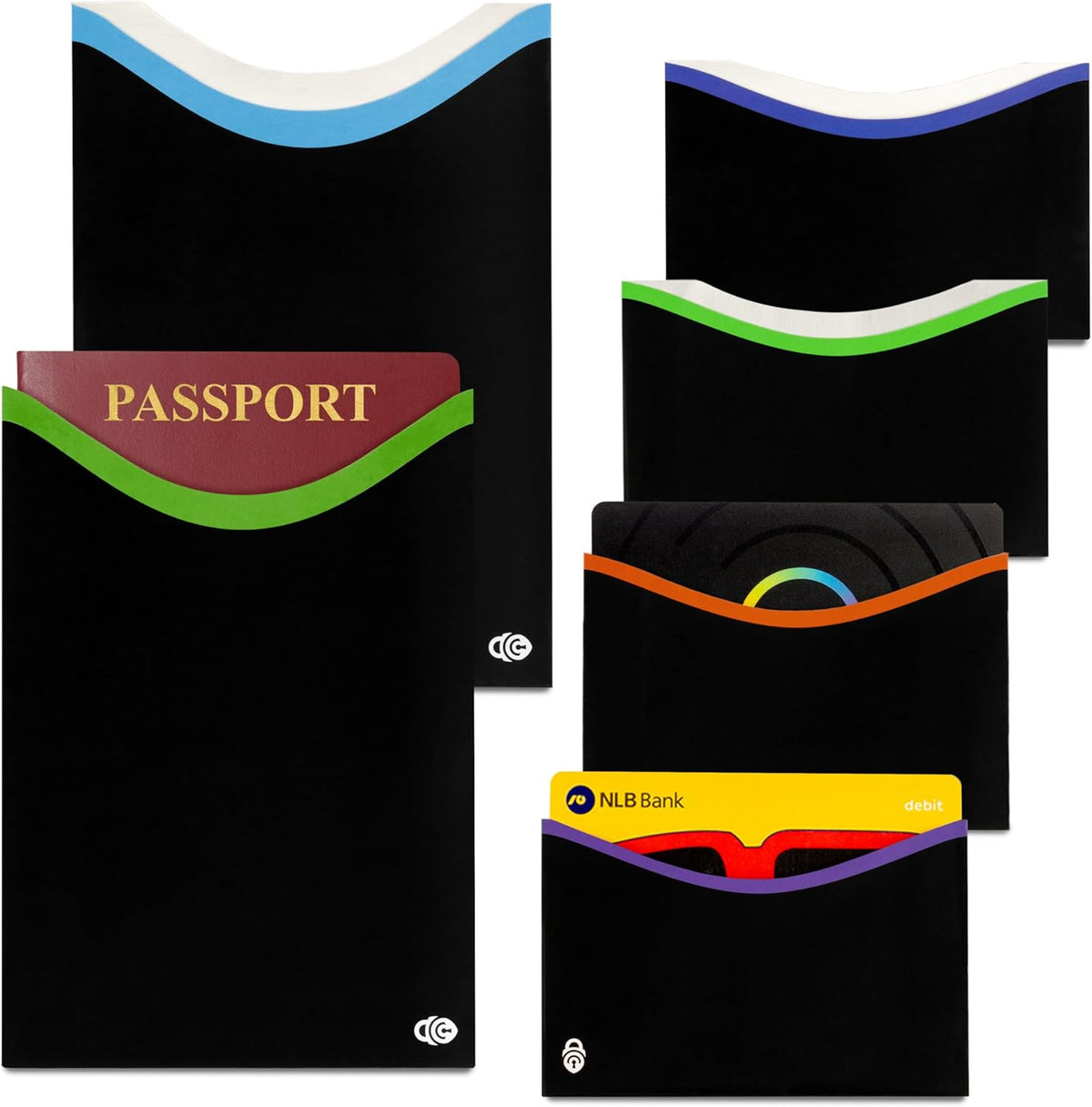 RFID Blocking Sleeves for Credit Cards & Passport (4 Short Side Card & 2 Passport Sleeves) RFID Card Holder and Protector Sleeve for Credit, Passport Identity Theft Protection Travel Wallet Slim
