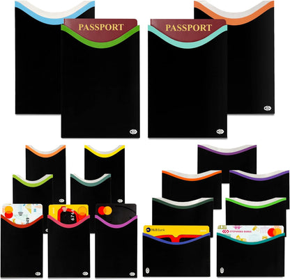 RFID Blocking Sleeves for Credit Cards & Passport (4 Short Side Card & 2 Passport Sleeves) RFID Card Holder and Protector Sleeve for Credit, Passport Identity Theft Protection Travel Wallet Slim