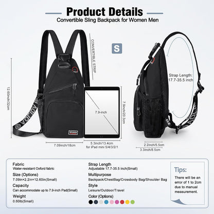 Crossbody Backpack Convertible Sling Bag for Women Men with Adjustable Strap Small Casual Daypack for Hiking Traveling (Large, 13-Inch, Blue)