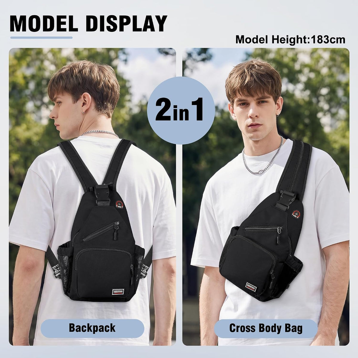 Crossbody Backpack Convertible Sling Bag for Women Men with Adjustable Strap Small Casual Daypack for Hiking Traveling (Large, 13-Inch, Blue)