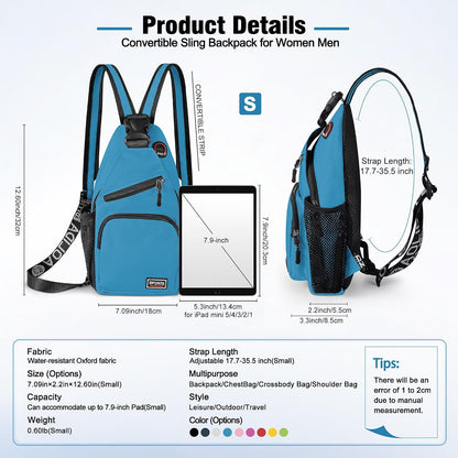 Crossbody Backpack Convertible Sling Bag for Women Men with Adjustable Strap Small Casual Daypack for Hiking Traveling (Large, 13-Inch, Blue)