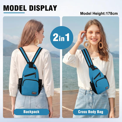 Crossbody Backpack Convertible Sling Bag for Women Men with Adjustable Strap Small Casual Daypack for Hiking Traveling (Large, 13-Inch, Blue)