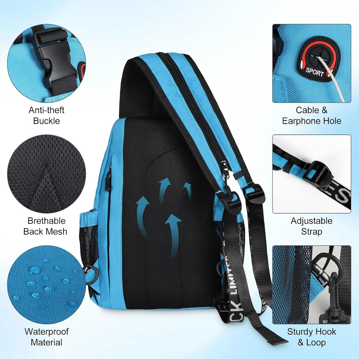 Crossbody Backpack Convertible Sling Bag for Women Men with Adjustable Strap Small Casual Daypack for Hiking Traveling (Large, 13-Inch, Blue)