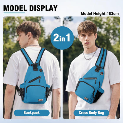 Crossbody Backpack Convertible Sling Bag for Women Men with Adjustable Strap Small Casual Daypack for Hiking Traveling (Large, 13-Inch, Blue)