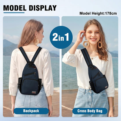 Crossbody Backpack Convertible Sling Bag for Women Men with Adjustable Strap Small Casual Daypack for Hiking Traveling (Large, 13-Inch, Blue)