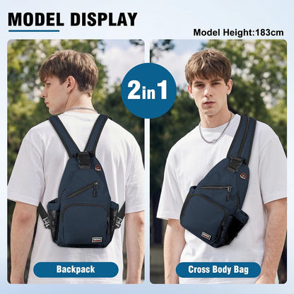 Crossbody Backpack Convertible Sling Bag for Women Men with Adjustable Strap Small Casual Daypack for Hiking Traveling (Large, 13-Inch, Blue)