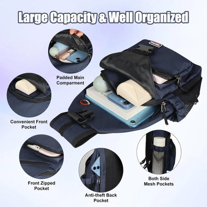 Crossbody Backpack Convertible Sling Bag for Women Men with Adjustable Strap Small Casual Daypack for Hiking Traveling (Large, 13-Inch, Blue)
