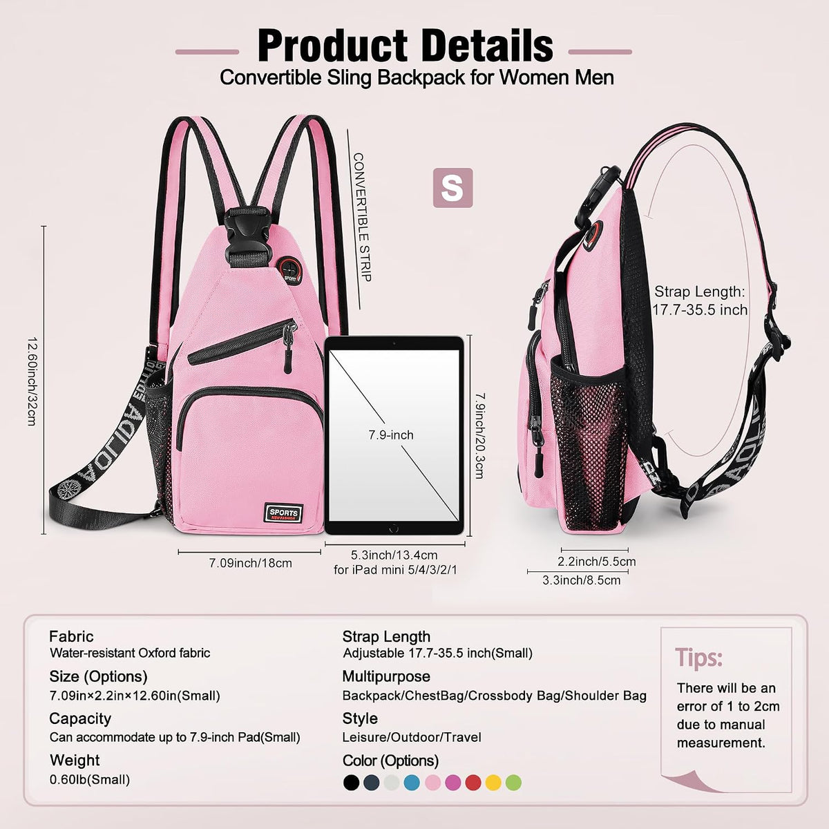 Crossbody Backpack Convertible Sling Bag for Women Men with Adjustable Strap Small Casual Daypack for Hiking Traveling (Large, 13-Inch, Blue)