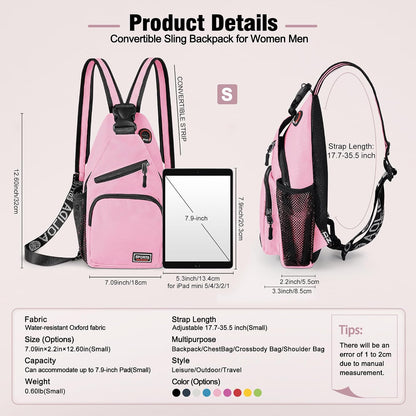 Crossbody Backpack Convertible Sling Bag for Women Men with Adjustable Strap Small Casual Daypack for Hiking Traveling (Large, 13-Inch, Blue)
