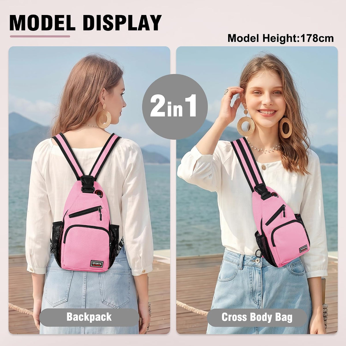 Crossbody Backpack Convertible Sling Bag for Women Men with Adjustable Strap Small Casual Daypack for Hiking Traveling (Large, 13-Inch, Blue)