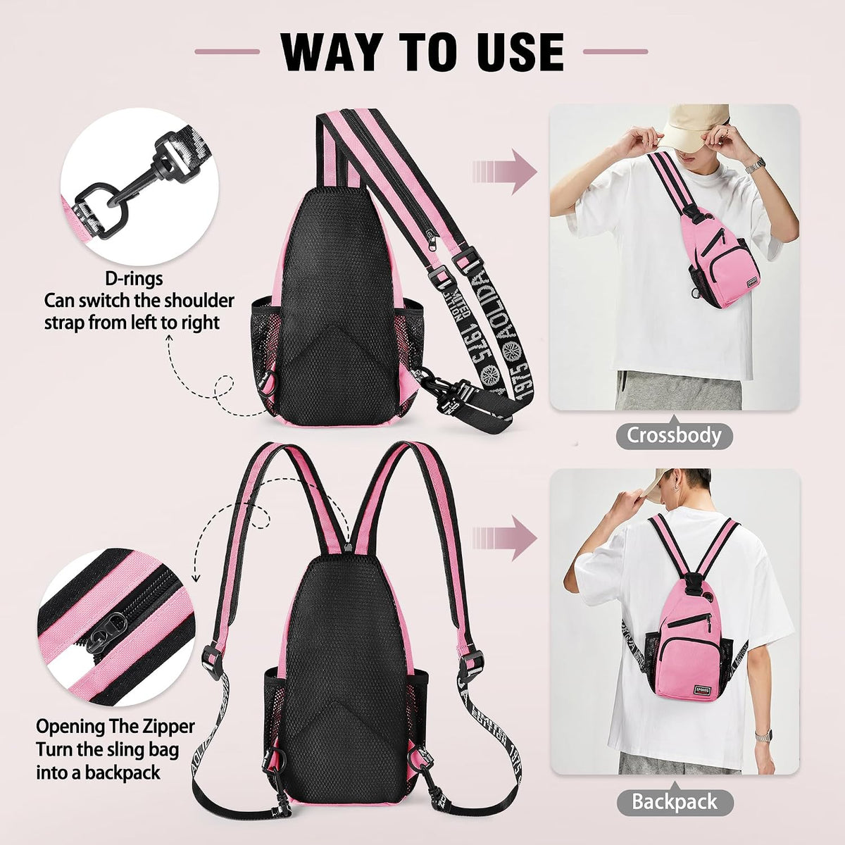 Crossbody Backpack Convertible Sling Bag for Women Men with Adjustable Strap Small Casual Daypack for Hiking Traveling (Large, 13-Inch, Blue)