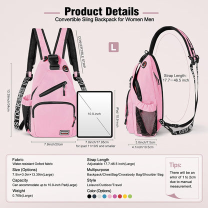 Crossbody Backpack Convertible Sling Bag for Women Men with Adjustable Strap Small Casual Daypack for Hiking Traveling (Large, 13-Inch, Blue)
